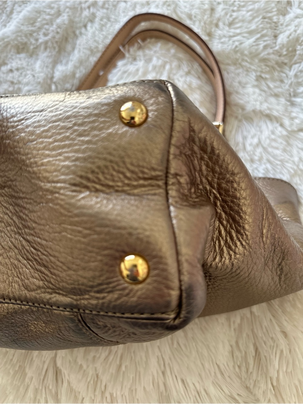 Michael Kors Metallic Bronze Gold Pebbled Leather Tote Bag Shoulder Purse - Picture 12 of 13